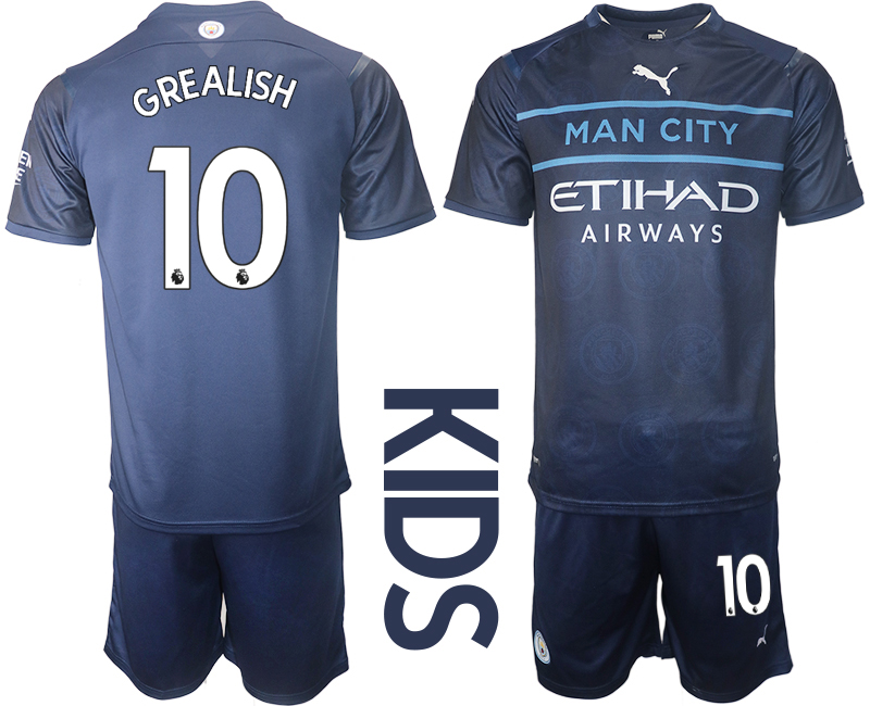 Youth 2021-2022 Club Manchester City away blue #10 Soccer Jerseys